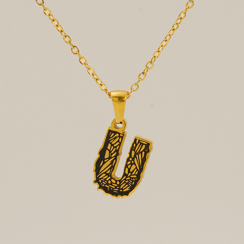 1 Piece Classic Bark Grain Unique Letter U Stainless Steel 18K Gold color Plated Unisex Pendant Necklaces h5 